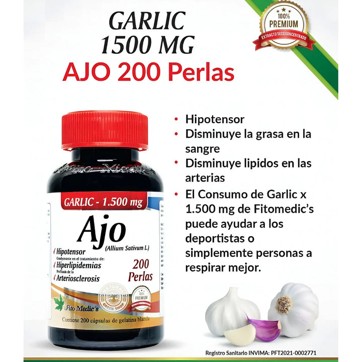 Ajo Garlic X200 1500mg Capsulas Sin Sabor - Imagen 2
