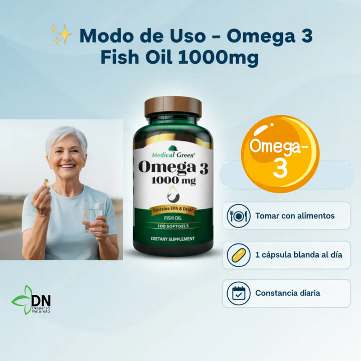 Omega 3 Medical Green Fish Oil 1000 Mg Epa Dha Purificado  Aceite De Pescado  100 Softgels - Imagen 5