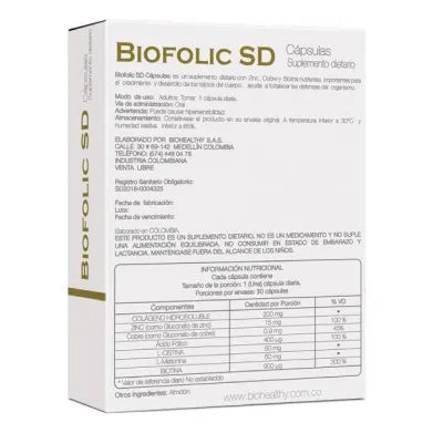 Biofolic Sd Capsulas - Biohealthy 60 Capsulas No - Imagen 2
