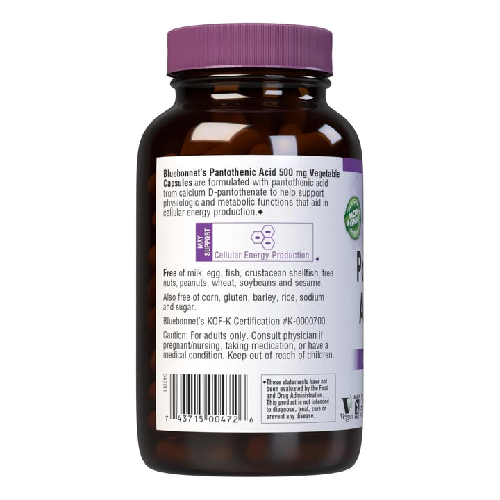 Cápsulas Vegetales 500 Mg De Ácido Pantoténico 180 Unidades - Imagen 3