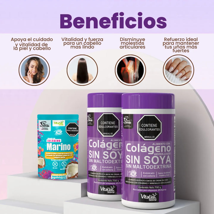 Combo X2 Colágeno Hidrolizado Vainilla Vitaliah + Marino 250g - Imagen 2