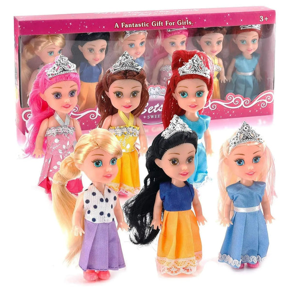 Liberty Imports 6 Muñecas Princesa Pequeñas Con Vestidos Y Accesorios Extraíbles