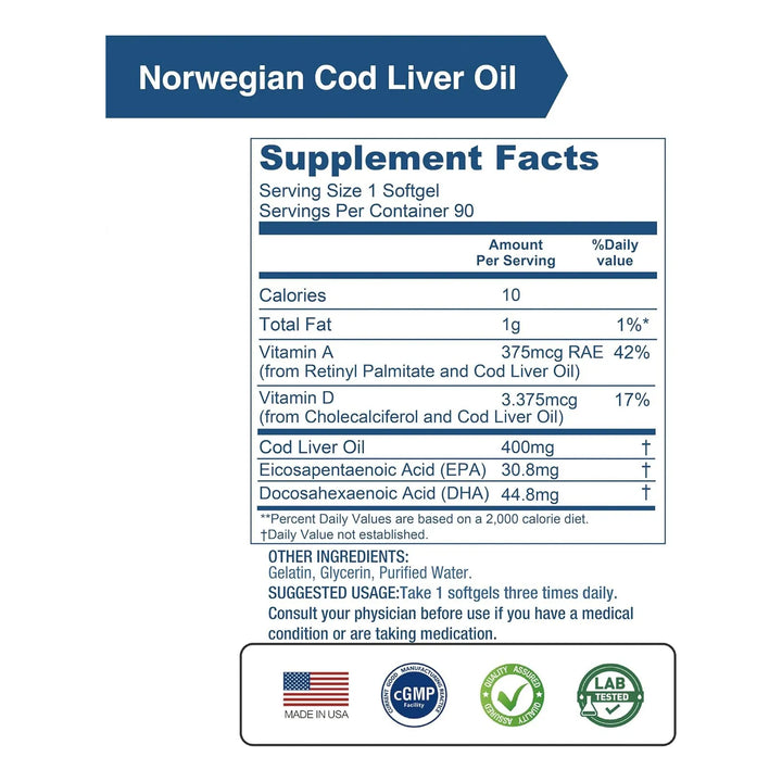 Aceite Hígado Bacalao Noruego Alta Absorción Dha Epa Vitamin - Imagen 2