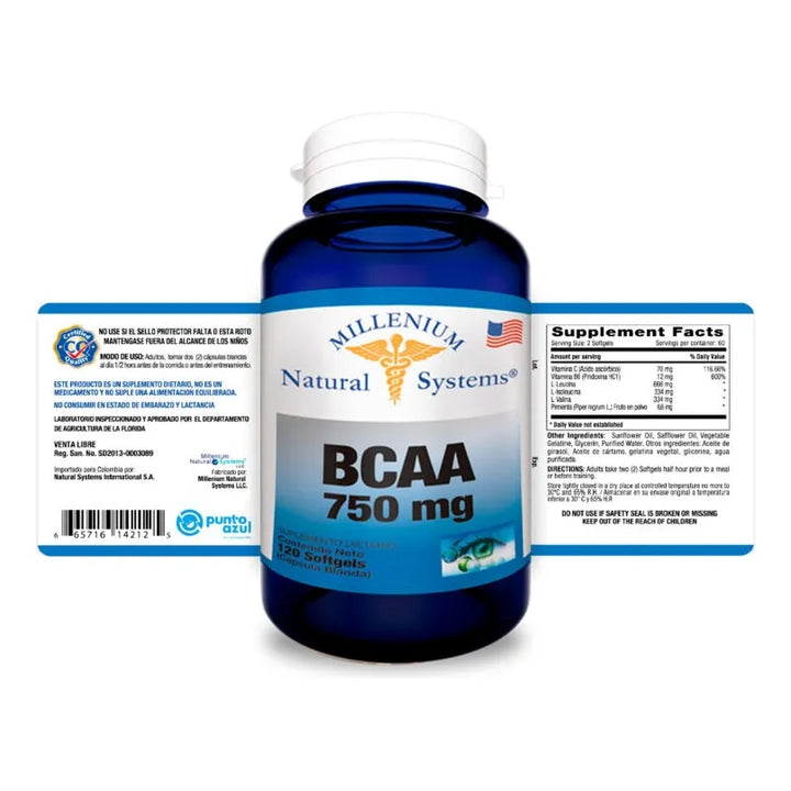 Bcaa Aminoacidos 750mg X 120cap Bcaa - Imagen 2