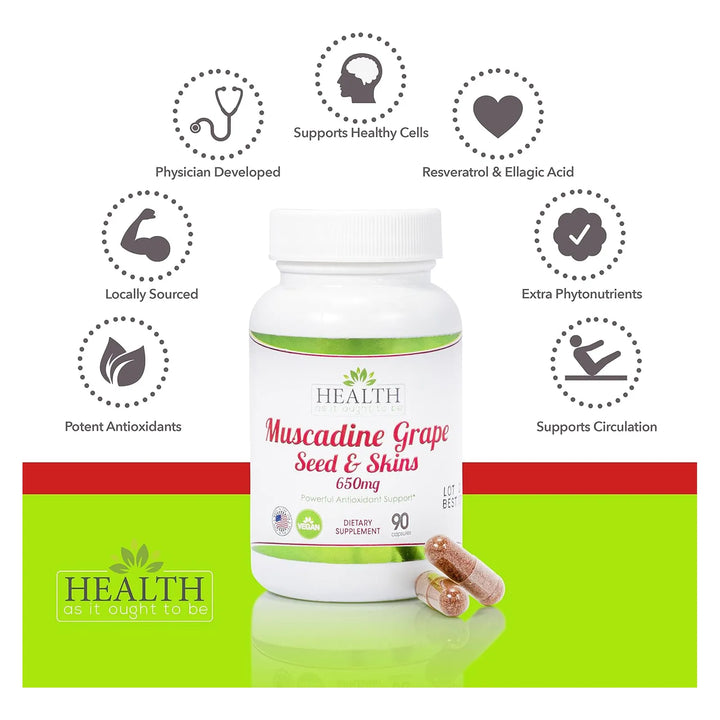 Muscadine Semilla Y Piel De Uva 650 Mg Apoyo Antioxidante Mé - Imagen 4