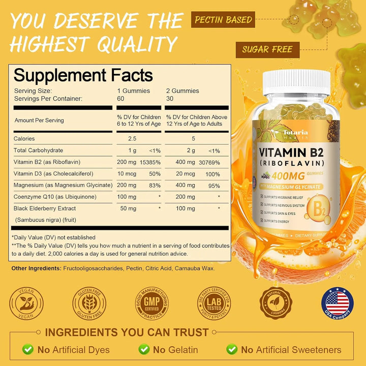 Gomitas De Vitamina B2 Riboflavina 400 Mg Con Glicinato De M - Imagen 3
