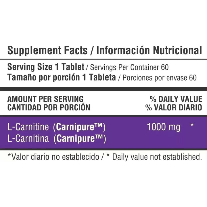 L Carnitine 500mg 60 Capsulas Healthy America Dymatize Caps - Imagen 2