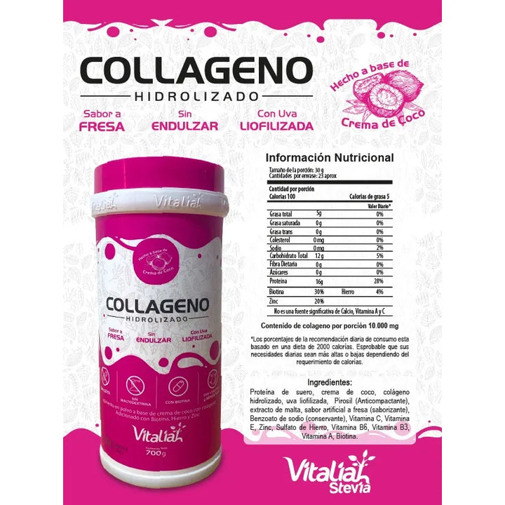 Kit Colágeno Hidrolizado Vitaliah Fresa Y Vainilla + Endulzante Monk 30ml - Imagen 2