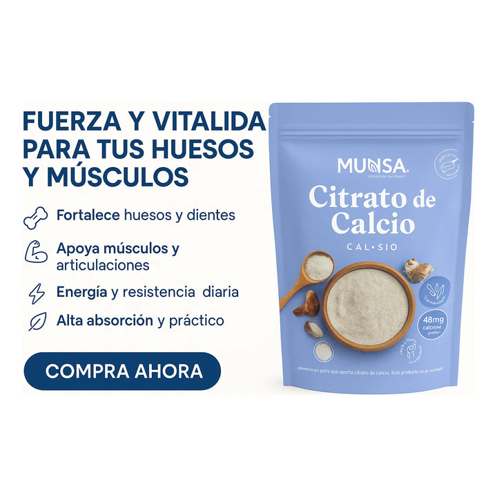 Citrato De Calcio Munsa En Polvo  Fortalece Huesos, Dientes Y Articulaciones Con Energía Y Alta Absorción Diaria - Imagen 3