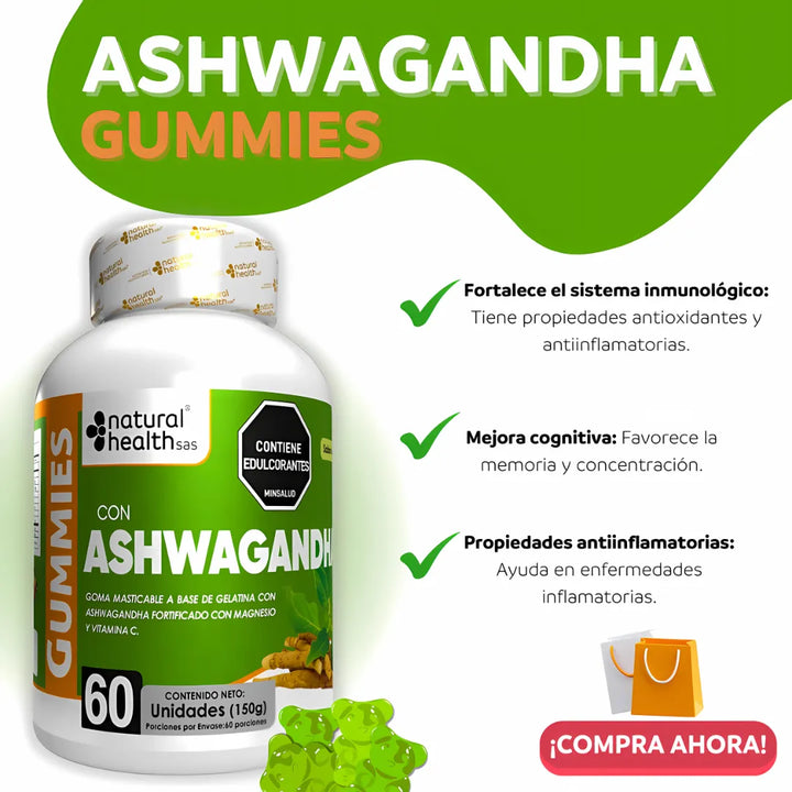 Ashwagandha Gomita Goma Organica Magnesio Vitamina C Invima Estres Cortisol Original Himalaya Sin Sabor - Imagen 8