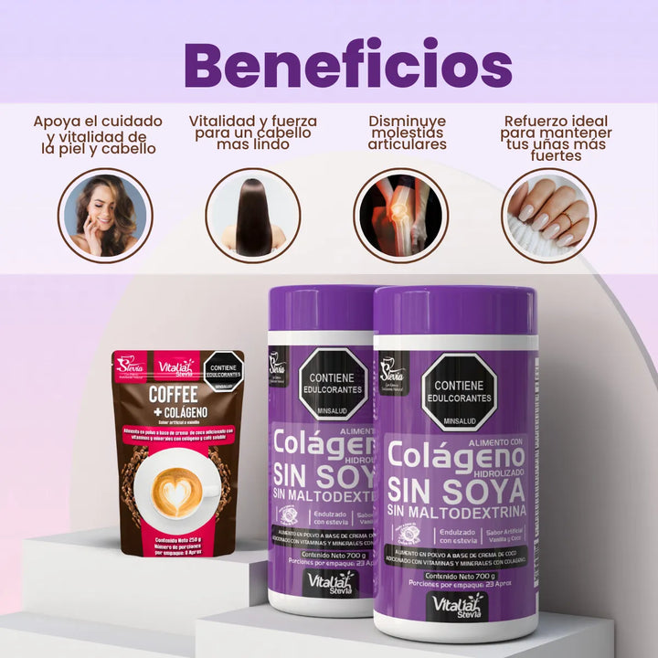 Kit Colágeno Hidrolizado Vitaliah Vainilla X2 + Doypack Coffee - Imagen 2