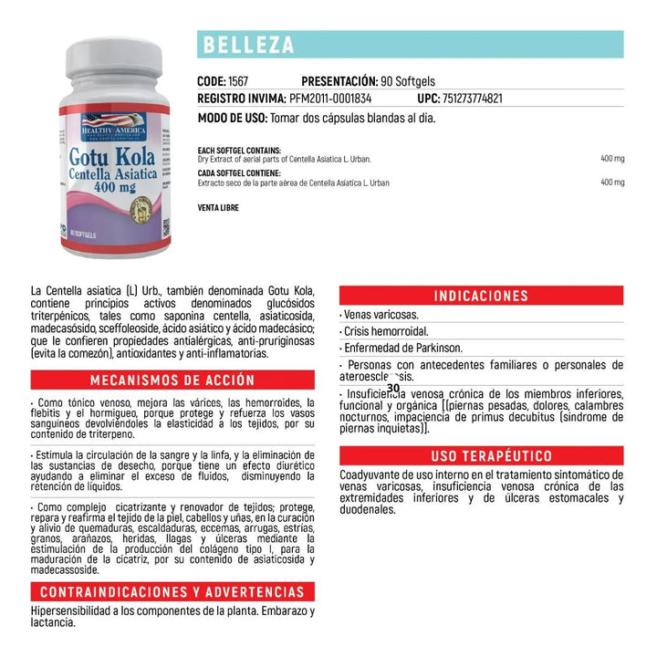 Centella Asiatica Gotu Kola X30 Sin Sabor - Imagen 2