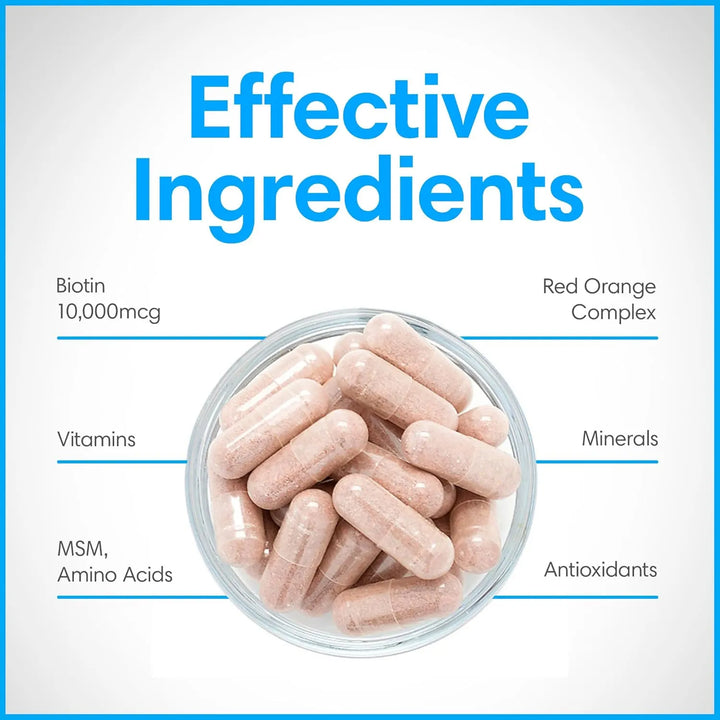 Cápsulas De Biotina 10,500 Mcg Complejo Rojo Naranja Colágen - Imagen 3