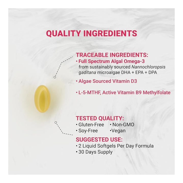 Aceite De Algas Dha Epa Dpa Vitamina D3 Folato Activo 60 Gel - Imagen 4