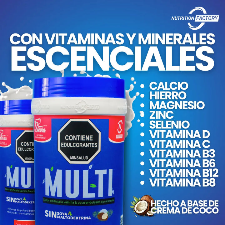 Multi 500g Sabor Vainilla Nutrition Factory + Stevia Natural 10ml - Imagen 6