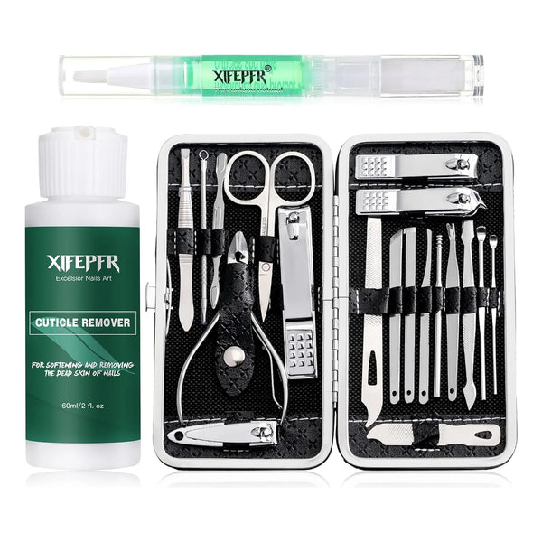 Kit De Manicura Profesional 19 Piezas Removedor De Cutículas Estuche Viaje