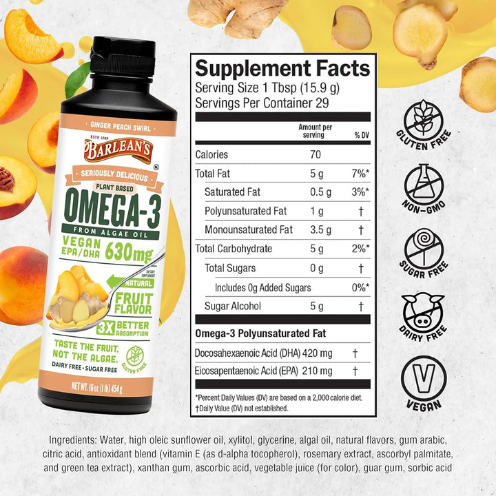 Omega 3 Vegano 630 Mg De Epa Dha Jengibre Y Melocotón 1 Lb - Imagen 6