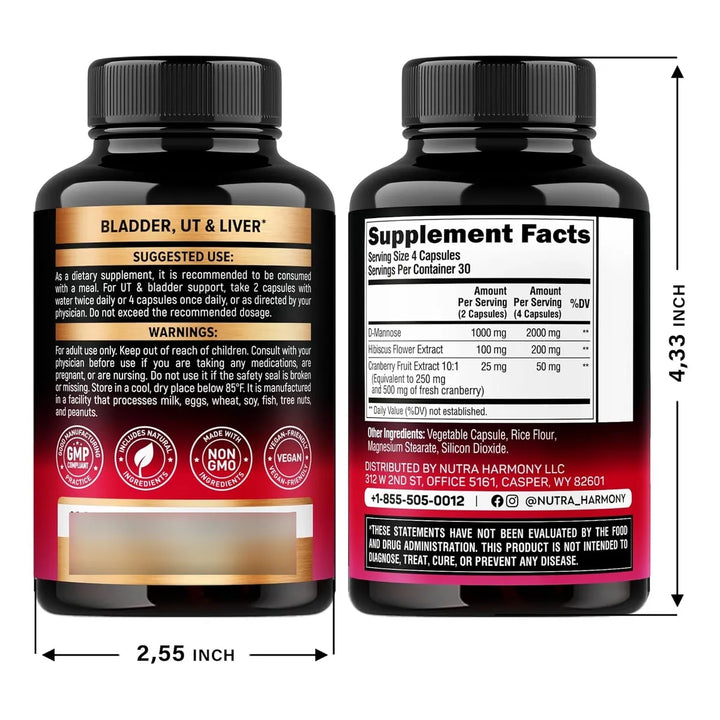 Cápsulas De D-mannose 2000 Mg Salud Tracto Urinario Apoyo Na - Imagen 2