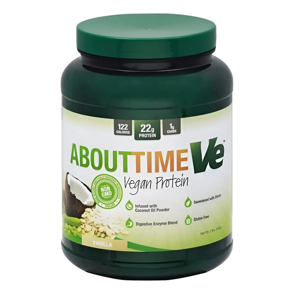 Proteína Vegana Premium Importada En Polvo Sabor Vainilla Con Aceite De Coco Y Estevia Marca About Time - Imagen 1