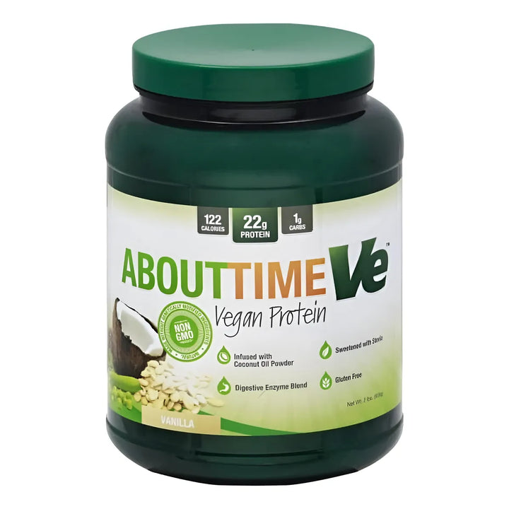 Proteína Vegana Premium Importada En Polvo Sabor Vainilla Con Aceite De Coco Y Estevia Marca About Time - Imagen 1