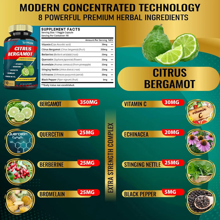 Cápsulas De Extracto De Bergamota Con Vitamina C Berberina Q - Imagen 3