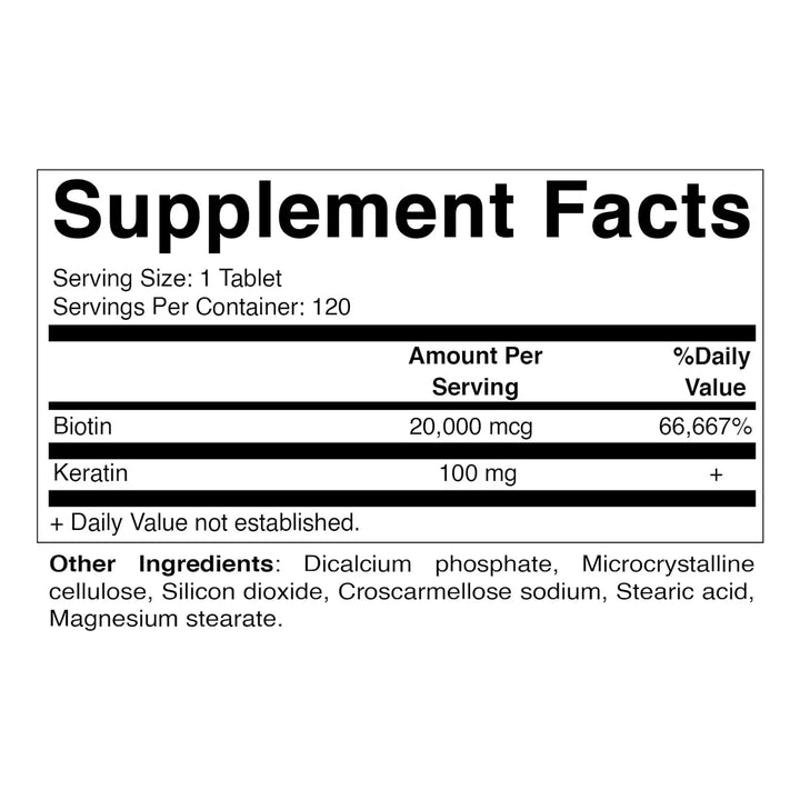 Biotina Alta Potencia 20000 Mcg Con Queratina 100 Mg 120 Tab - Imagen 3