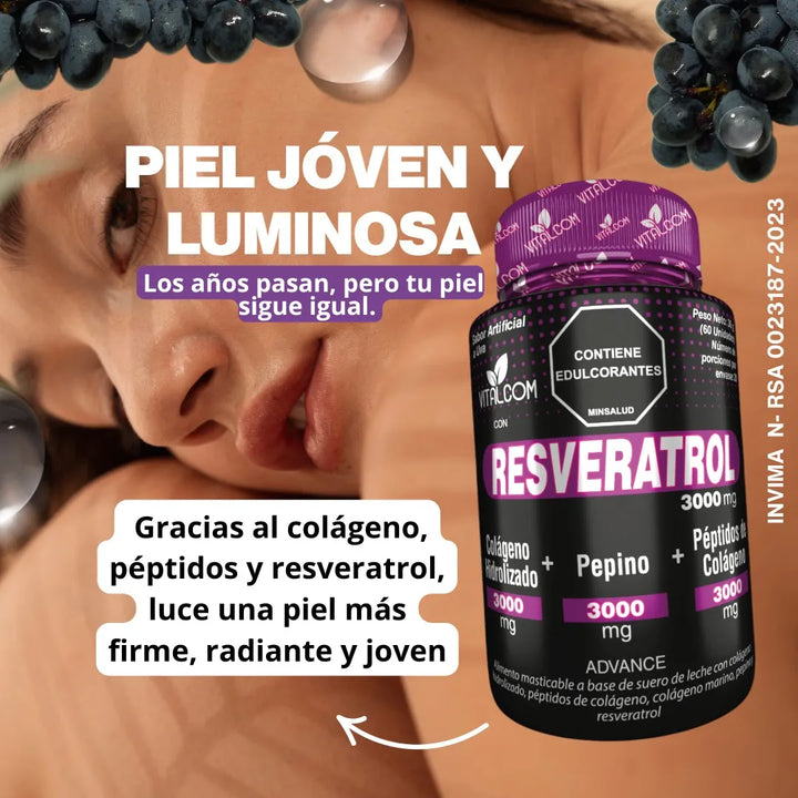 3 Resveratrol 3000 Mg. Puro, Antioxidante Anti Edad Ayuda Sistema Cardiovascular Sistema Inmune Mejora Piel Cabello Uñas - Imagen 5