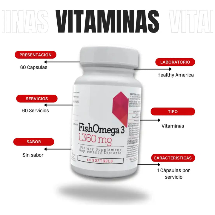 Omega 3 1360 Mg Healthy America Sin Sabor - Imagen 3