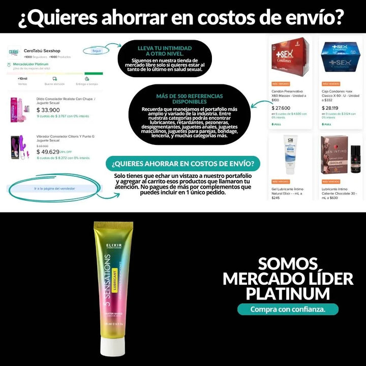 Lubricante Íntimo 5 Sensaciones Elixir Calmante Frio Caliente Sabor Sa ...