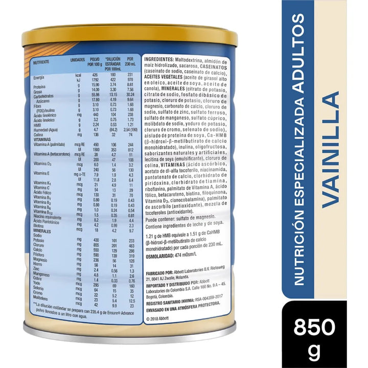 Ensure Advance Vainilla X 850gr - Imagen 2