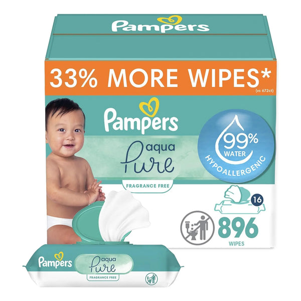 Toallitas Pampers Aqua Pure 896 Unidades Hipoalergénicas Sin Perfume