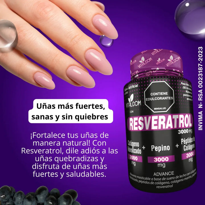 3 Resveratrol 3000 Mg. Puro, Antioxidante Anti Edad Ayuda Sistema Cardiovascular Sistema Inmune Mejora Piel Cabello Uñas - Imagen 6