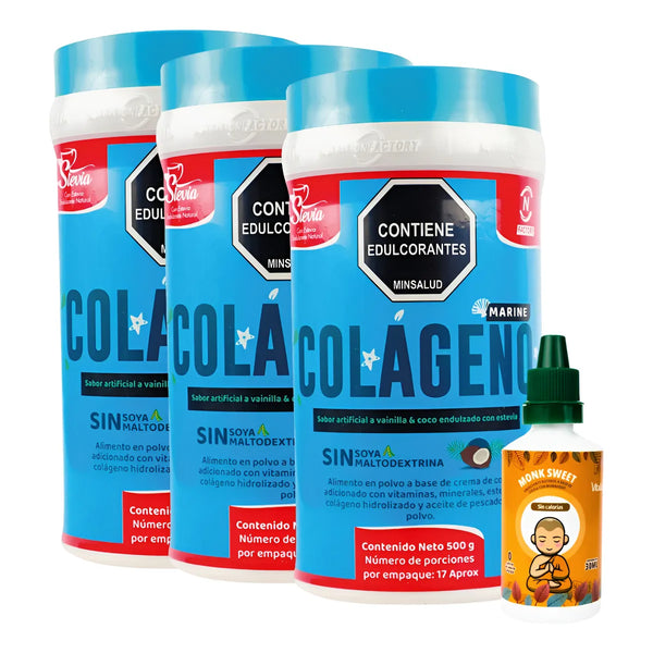 Kit X3 Colágeno Marino Nutrition Factory + Endulzante Monksweet 30ml - Imagen 1