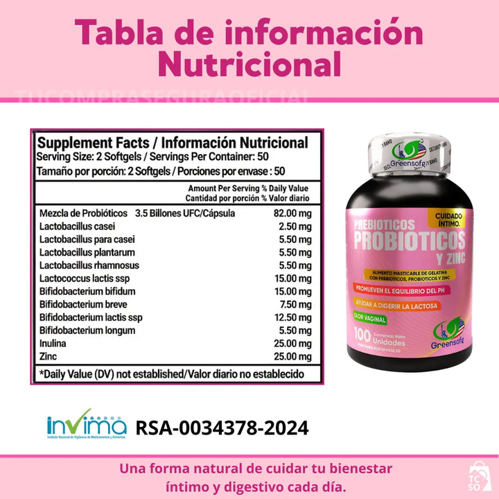 Probióticos Prebióticos Y Zinc Cuidado Intimo De La Mujer Sin Sabor - Imagen 10