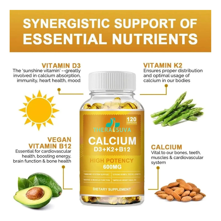 Calcio Extra Fuerte 600 Mg Vitamina D3 5000 Ui K2 B12 Comple - Imagen 3