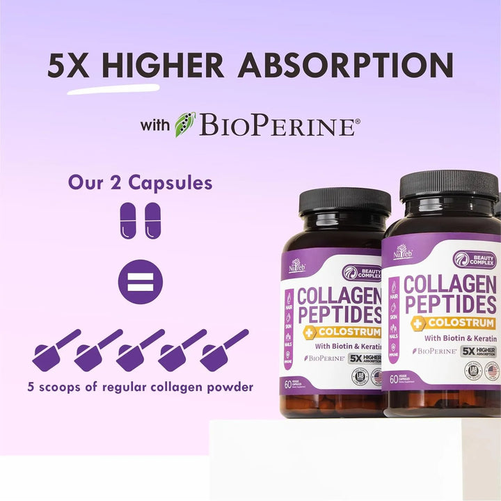 Cápsulas De Péptidos De Colágeno Con Calostro Biotina Y Quer - Imagen 3