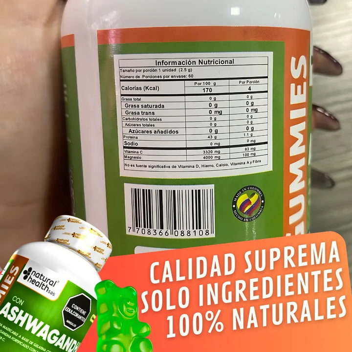 Ashwagandha Gomita Goma Organica Magnesio Vitamina C Invima Estres Cortisol Original Himalaya Sin Sabor - Imagen 10