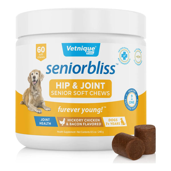 Suplemento Seniorbliss Para Articulaciones De Perros Mayores Con Glucosamina Y Condroitina 60 Masticables