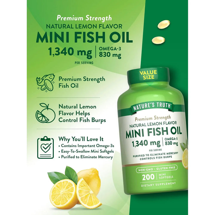 Aceite De Pescado Omega 3 1340 Mg 200 Mini Cápsulas Blandas - Imagen 5