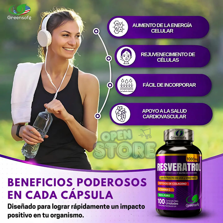 Resveratrol Americano Puro 1600 Con Peptidos De Colageno Original - Imagen 2