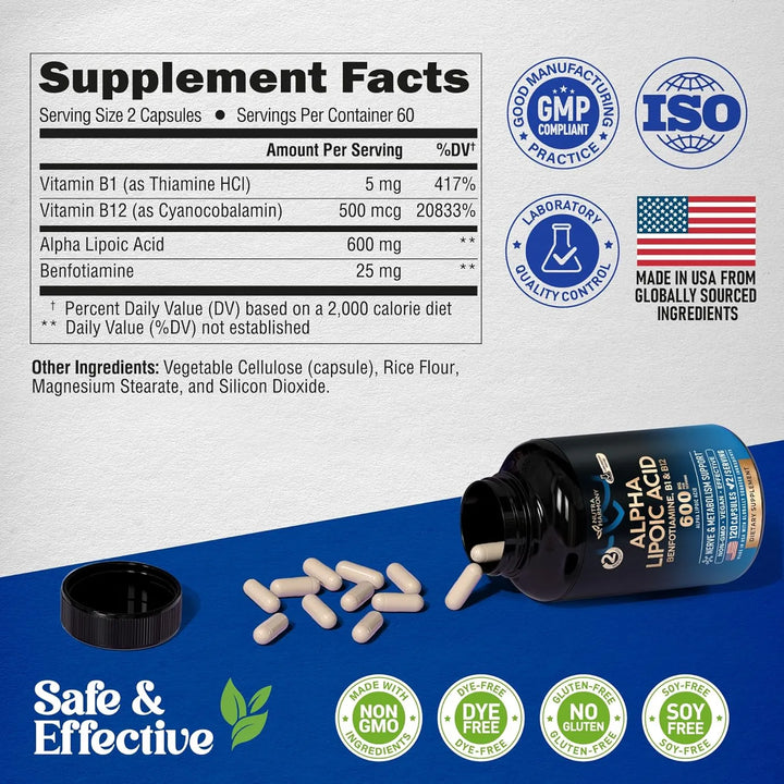 Ácido Alfa Lipoico 600 Mg Antioxidante Apoyo Nervioso Energí - Imagen 7