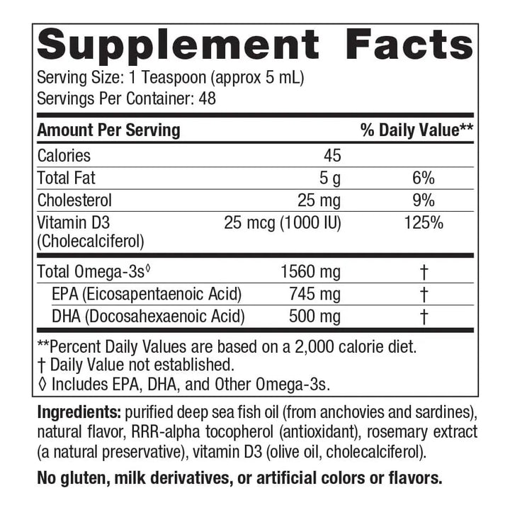 Aceite De Pescado Omega 3d Sabor Limón 240 Ml 1560 Mg Omega - Imagen 2