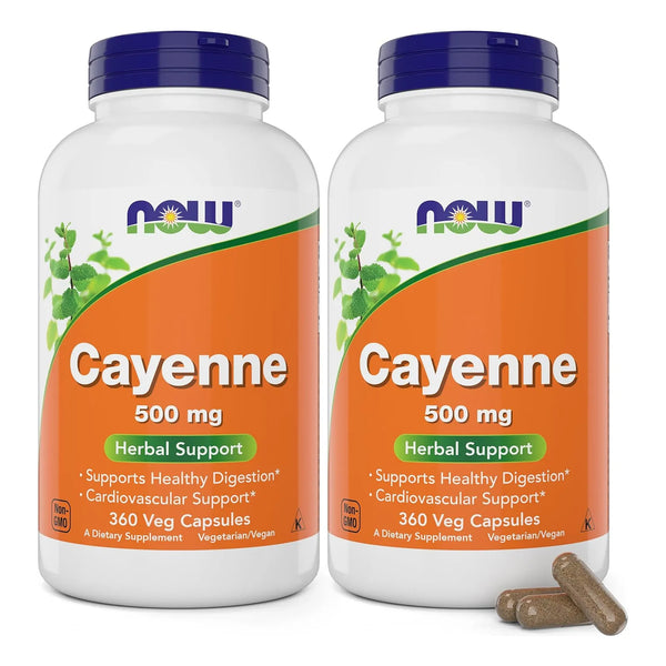 Cayena 500 Mg 360 Cápsulas Vegetales Paquete Doble NOW