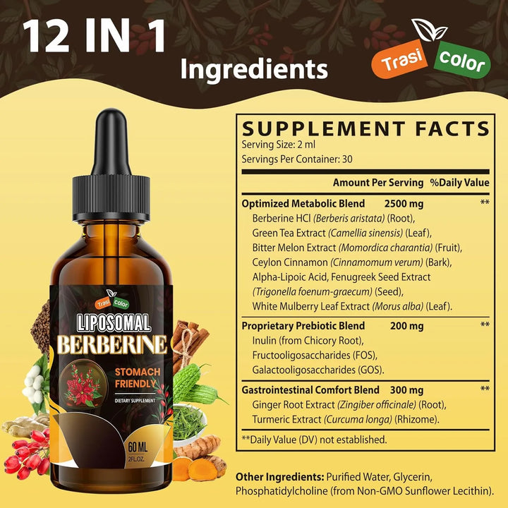 Berberina Con Canela De Ceilán 3000 Mg Gotas Líquidas Liposo - Imagen 7