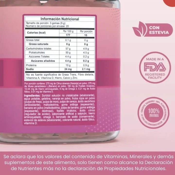 Gomitas Gestar The Gummy Box X 60 Con Ácido Fólico Hierro Calcio Y Omega 3 Complemento Nutricional Para Gestación Sin Azúcar - Imagen 5