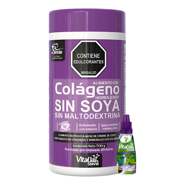 Kit Colágeno Hidrolizado Vitaliah Vainilla X1 + Gotero De Stevia 10ml - Imagen 1
