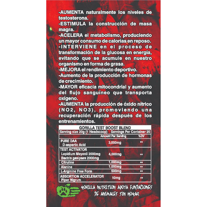 Gorilla Testboost. Elevador De Testosterona Garantizado 100%. Daa, Ácido Aspartico Naranja - Imagen 2