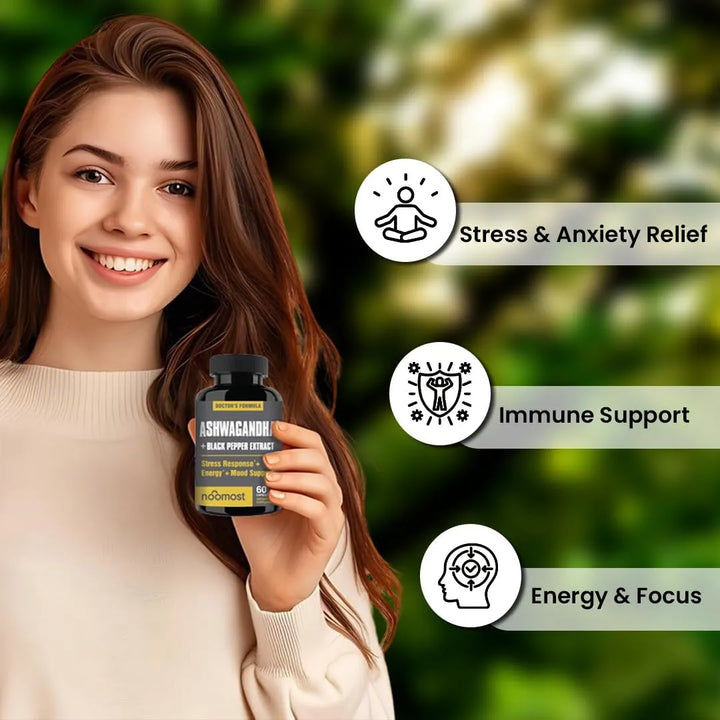 Ashwagandha 2700mg Con Pimienta Negra Alivio Estres 60 Cap - Imagen 4