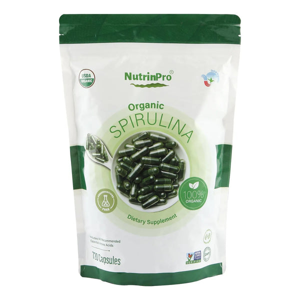 Cápsulas De Espirulina Orgánica USDA 720 Unidades 100 Pura Vegano Sin Gluten
