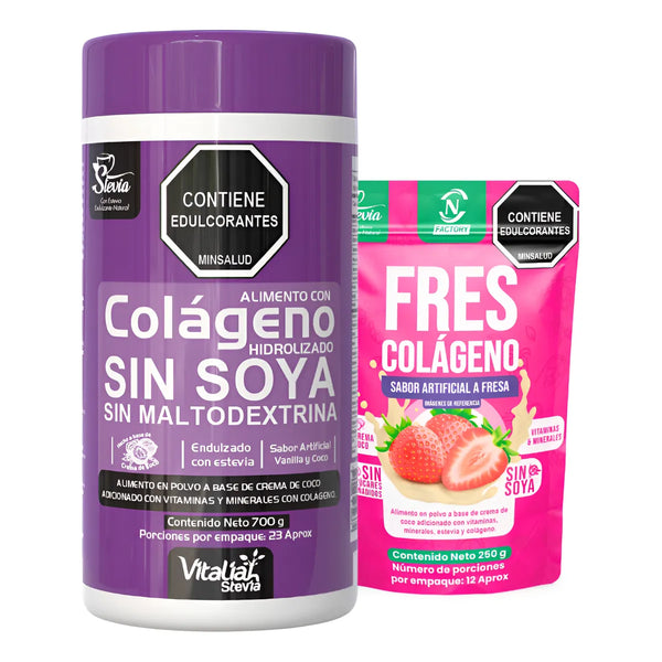 Kit Colágeno Hidrolizado Vitaliah Vainilla X1 + Doypack Fresa Nf - Imagen 1